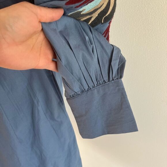 FREE PEOPLE Blue Mini Obsessions Boho Embroidered Floral Cotton Dress Women's XS - Picture 4 of 8